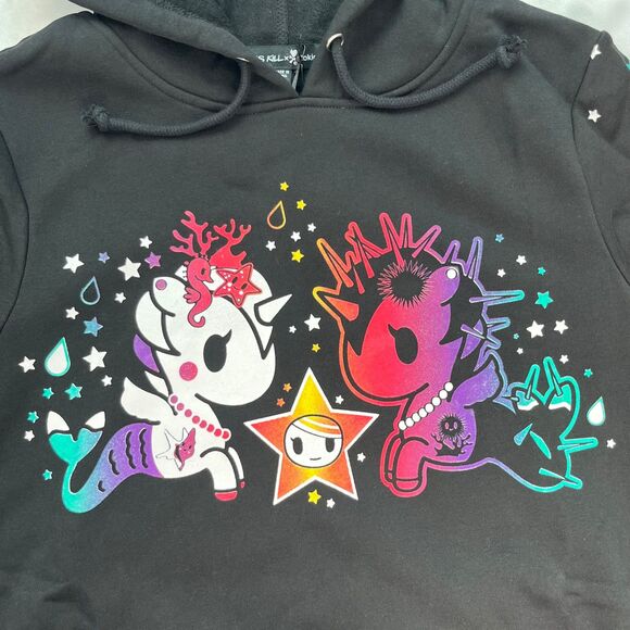 Tokidoki Dolls Kill Mermicorno Mermaid Black Hoodie Small Rainbow Ombre NWT - Picture 1 of 9